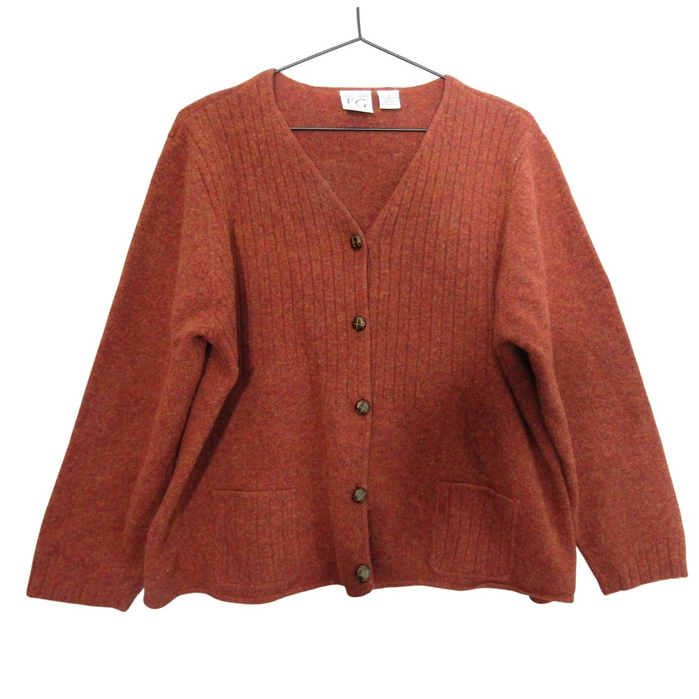 Field Gear Woman Cardigan Sweater Womens 3X Rust Orange Good Lambswool V-Neck